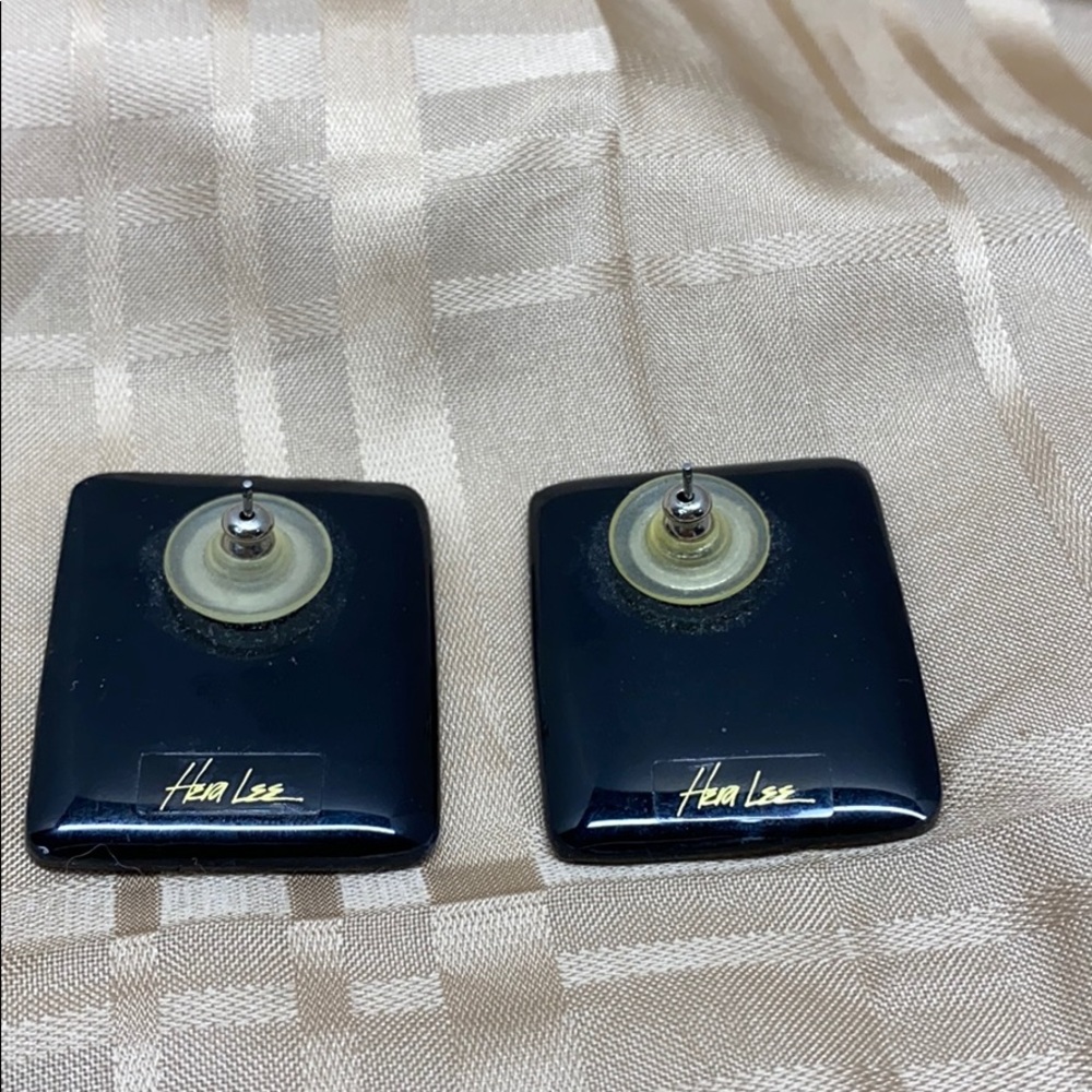 Vtg Hera Lee Marked Black Rectangular Earrings - image 4